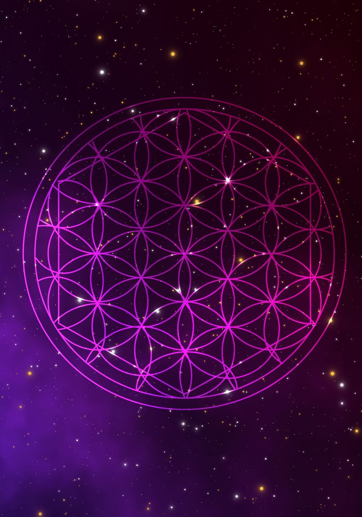 Abstract flower of life sacared sign in the universe with many stars and beautiful cosmos.